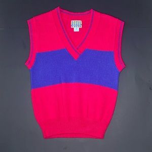 Vintage 80’s Carbon Copies Pink Purple Striped Preppy Sweater Vest Size XS